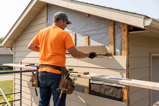 Contractor installing new siding on a home exterior